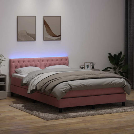 kontinentalseng med madras og LED-lys 160x210 cm fløjl lyserød