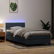 kontinentalseng med madras og LED-lys mørkegrå 80x220 cm fløjl