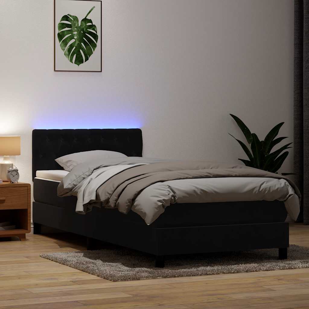 kontinentalseng med madras og LED-lys sort 80x220 cm fløjl