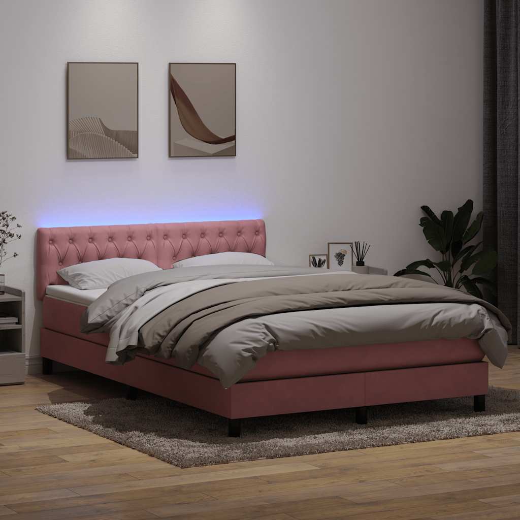 kontinentalseng med madras og LED-lys 160x220 cm fløjl lyserød
