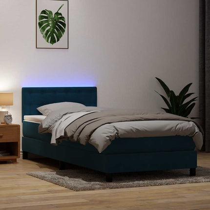 kontinentalseng med madras og LED-lys mørkeblå 80x210 cm fløjl