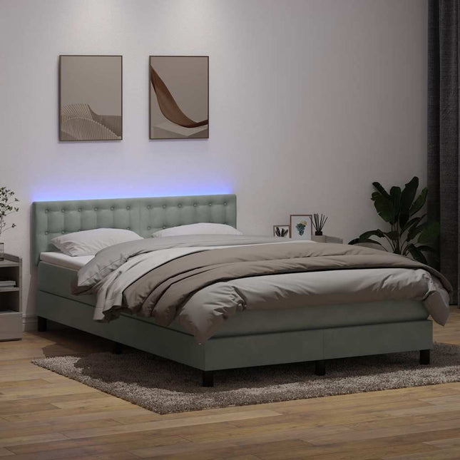 kontinentalseng med madras og LED-lys 160x210 cm fløjl lysegrå