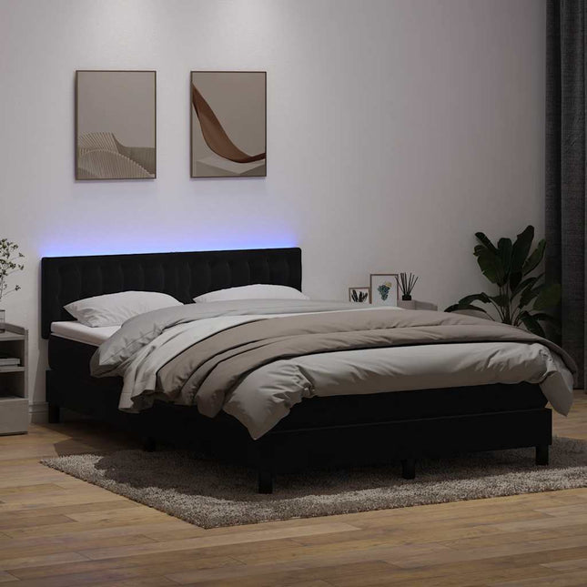 kontinentalseng med madras og LED-lys 160x210 cm fløjl sort