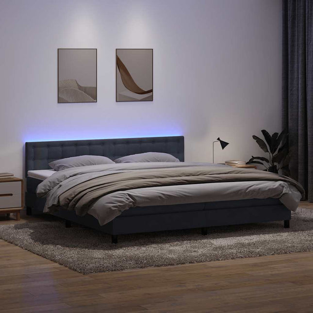 kontinentalseng med madras og LED-lys 180x210 cm fløjl mørkegrå