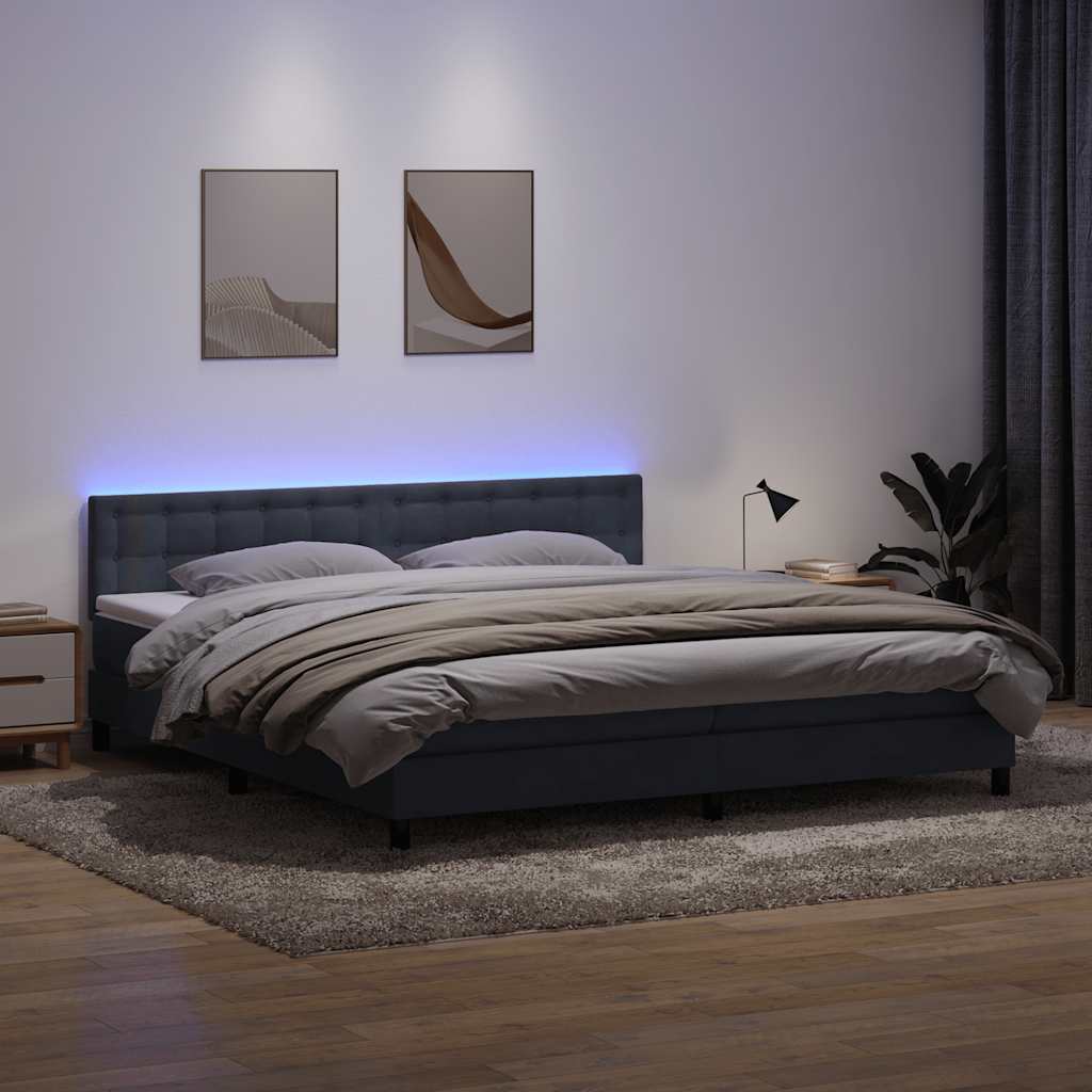 kontinentalseng med madras og LED-lys 180x210 cm fløjl mørkegrå