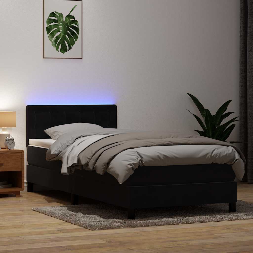kontinentalseng med madras og LED-lys sort 80x220 cm fløjl