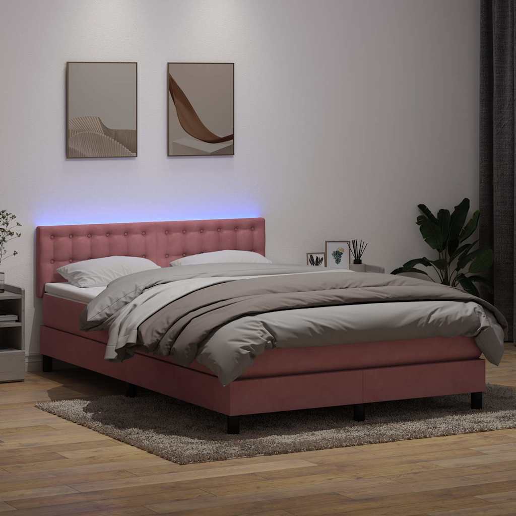 kontinentalseng med madras og LED-lys 140x220 cm fløjl lyserød