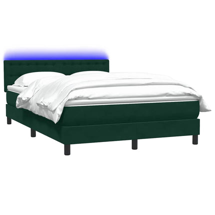 kontinentalseng med madras og LED-lys 160x220 cm fløjl mørkegrøn