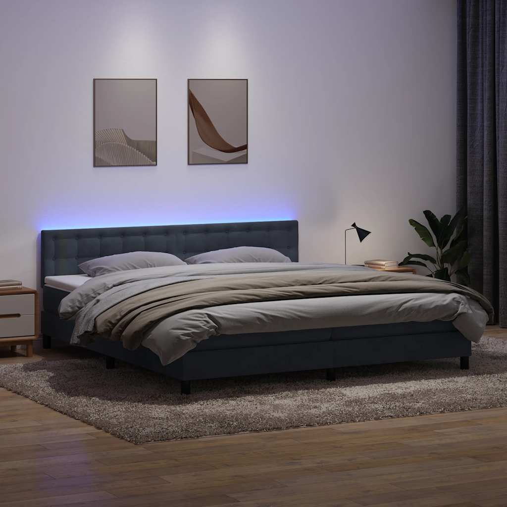 kontinentalseng med madras og LED-lys 180x220 cm fløjl mørkegrå
