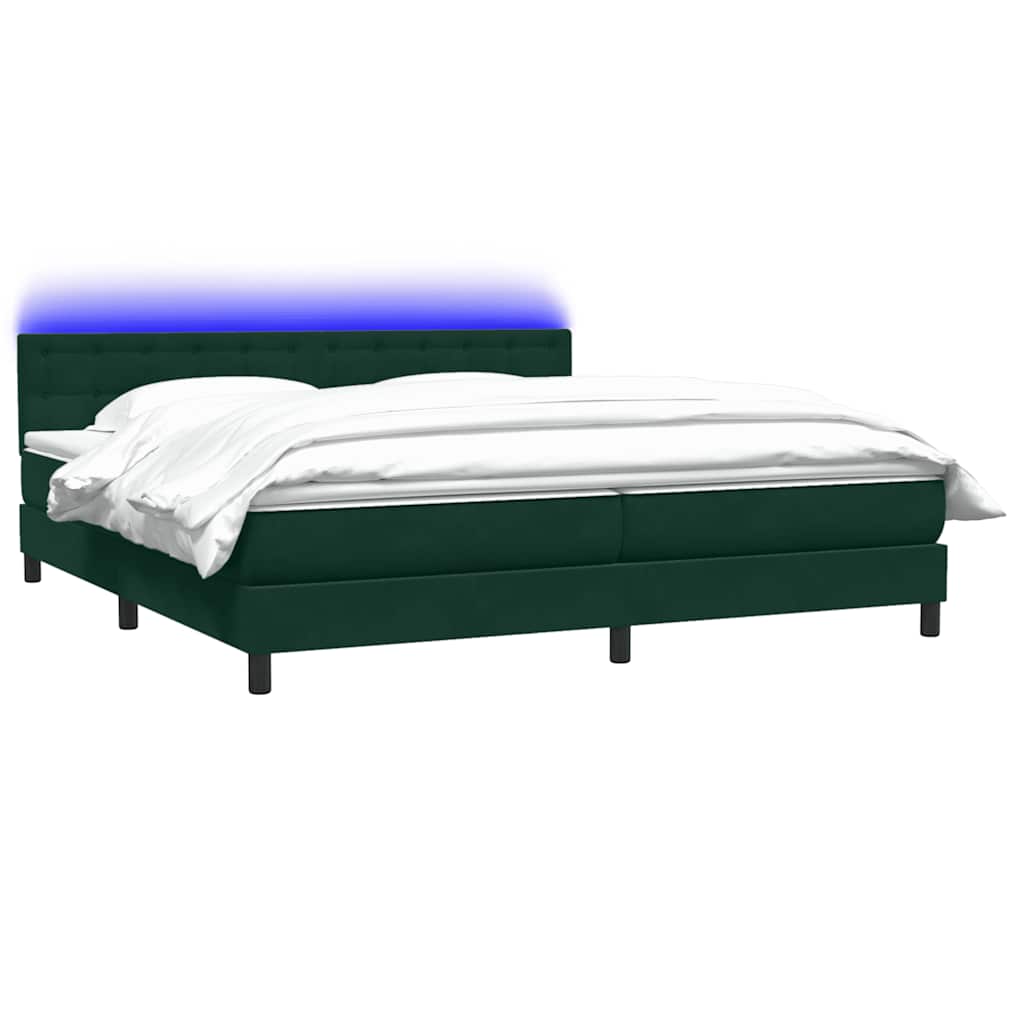 kontinentalseng med madras og LED-lys 180x220 cm fløjl mørkegrøn
