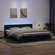 kontinentalseng med madras og LED-lys 180x220 cm fløjl mørkegrøn
