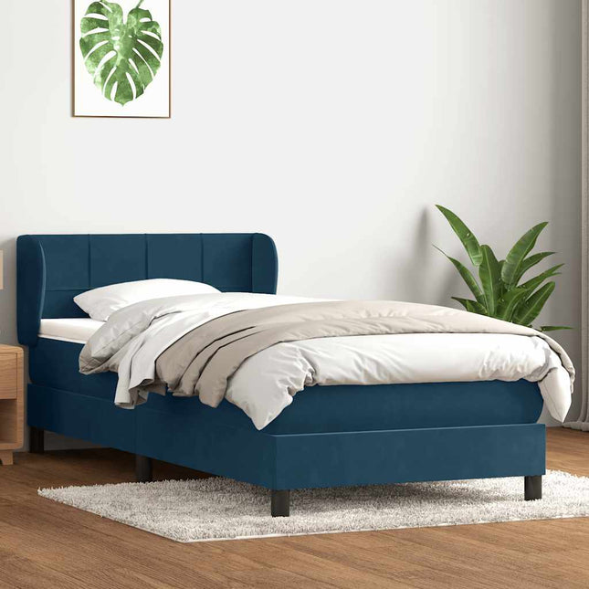 kontinentalseng med madras mørkeblå 80x210 cm fløjl