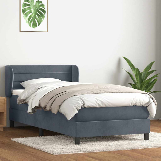 kontinentalseng med madras mørkegrå 90x220 cm fløjl