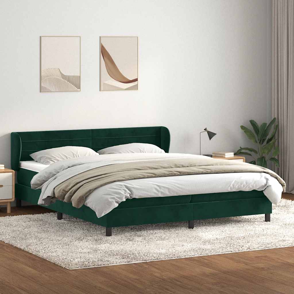 kontinentalseng med madrasser 180x220 cm fløjl mørkegrøn