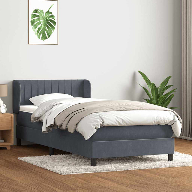kontinentalseng med madras mørkegrå 90x220 cm fløjl