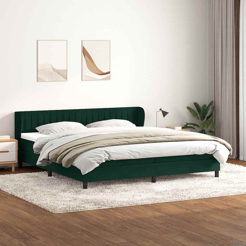 kontinentalseng med madrasser 180x220 cm fløjl mørkegrøn