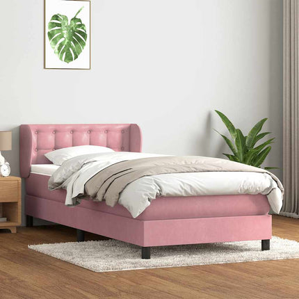 kontinentalseng med madras lyserød 90x220 cm fløjl