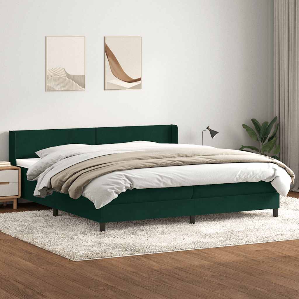 kontinentalseng med madras 180x220 cm fløjl mørkegrøn