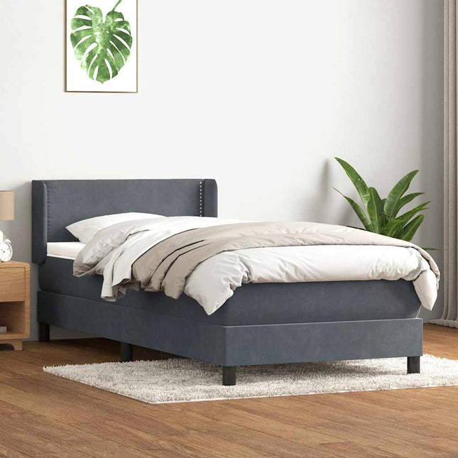kontinentalseng med madras mørkegrå 90x220 cm fløjl