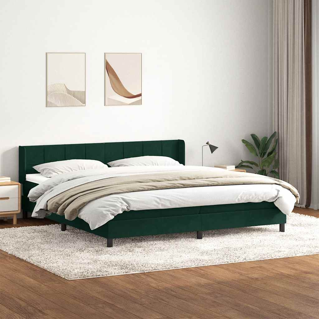 kontinentalseng med madras 180x220 cm fløjl mørkegrøn