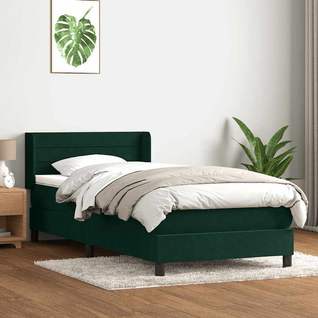 kontinentalseng med madras mørkegrøn 80x220 cm fløjl