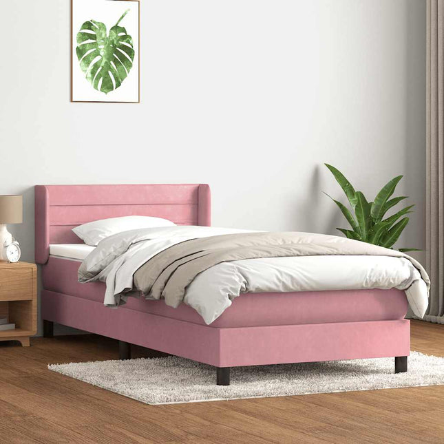 kontinentalseng med madras lyserød 80x220 cm fløjl