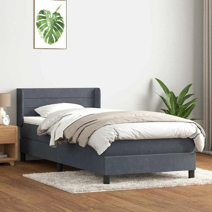 kontinentalseng med madras mørkegrå 90x220 cm fløjl