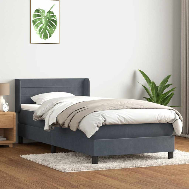 kontinentalseng med madras mørkegrå 90x220 cm fløjl