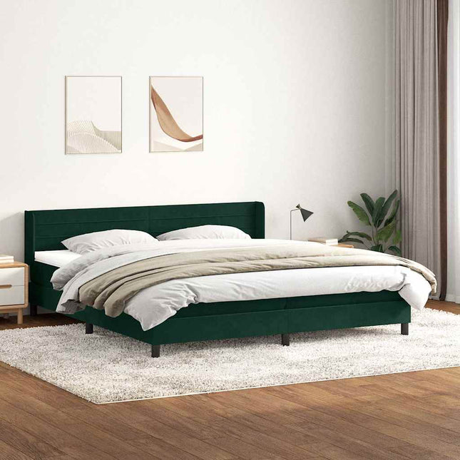 kontinentalseng med madras 180x220 cm fløjl mørkegrøn