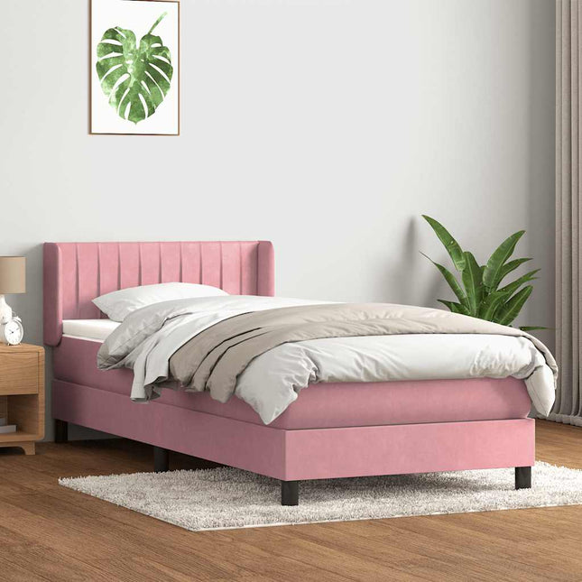 kontinentalseng med madras lyserød 90x210 cm fløjl