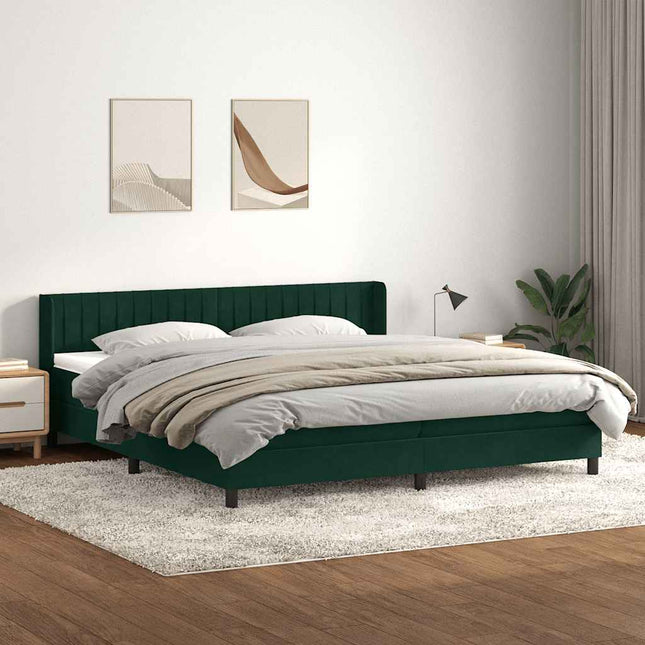 kontinentalseng med madras 180x220 cm fløjl mørkegrøn