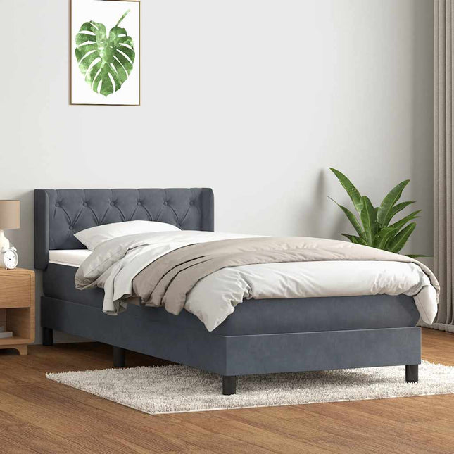 kontinentalseng med madras mørkegrå 80x210 cm fløjl