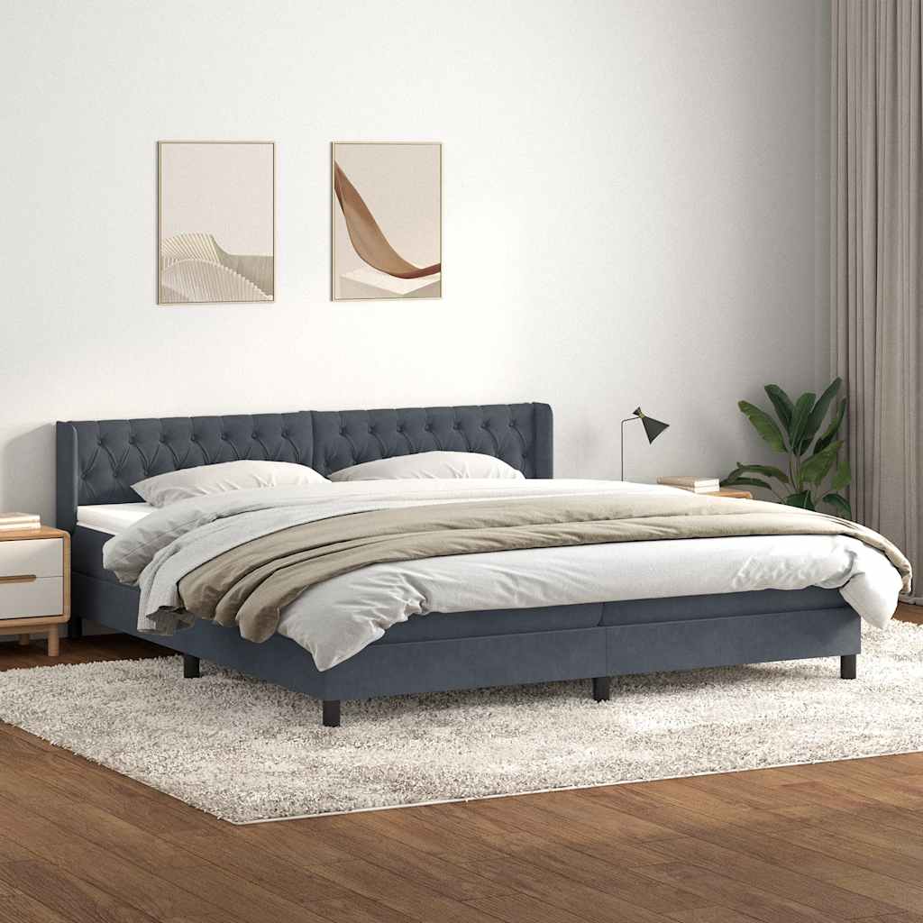 kontinentalseng med madras 180x220 cm fløjl mørkegrå