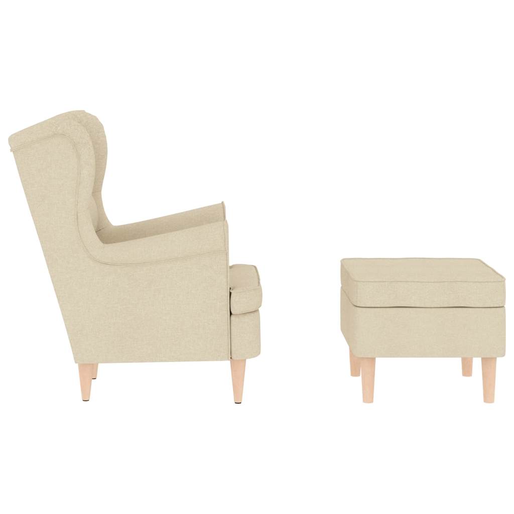 lænestol med fodskammel stof cremefarvet