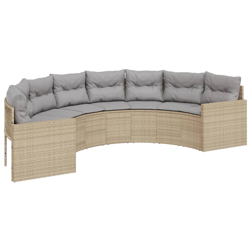 havesofa med hynder halvrund polyrattan beige