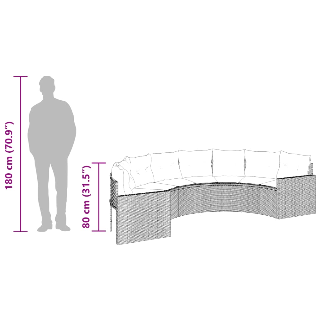 havesofa med hynder halvrund polyrattan beige