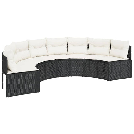 havesofa med hynder halvrund polyrattan sort