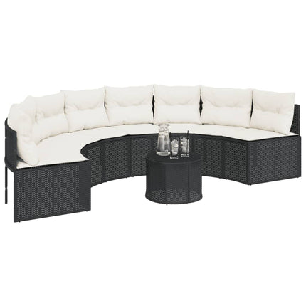 havesofa med hynder halvrund polyrattan sort