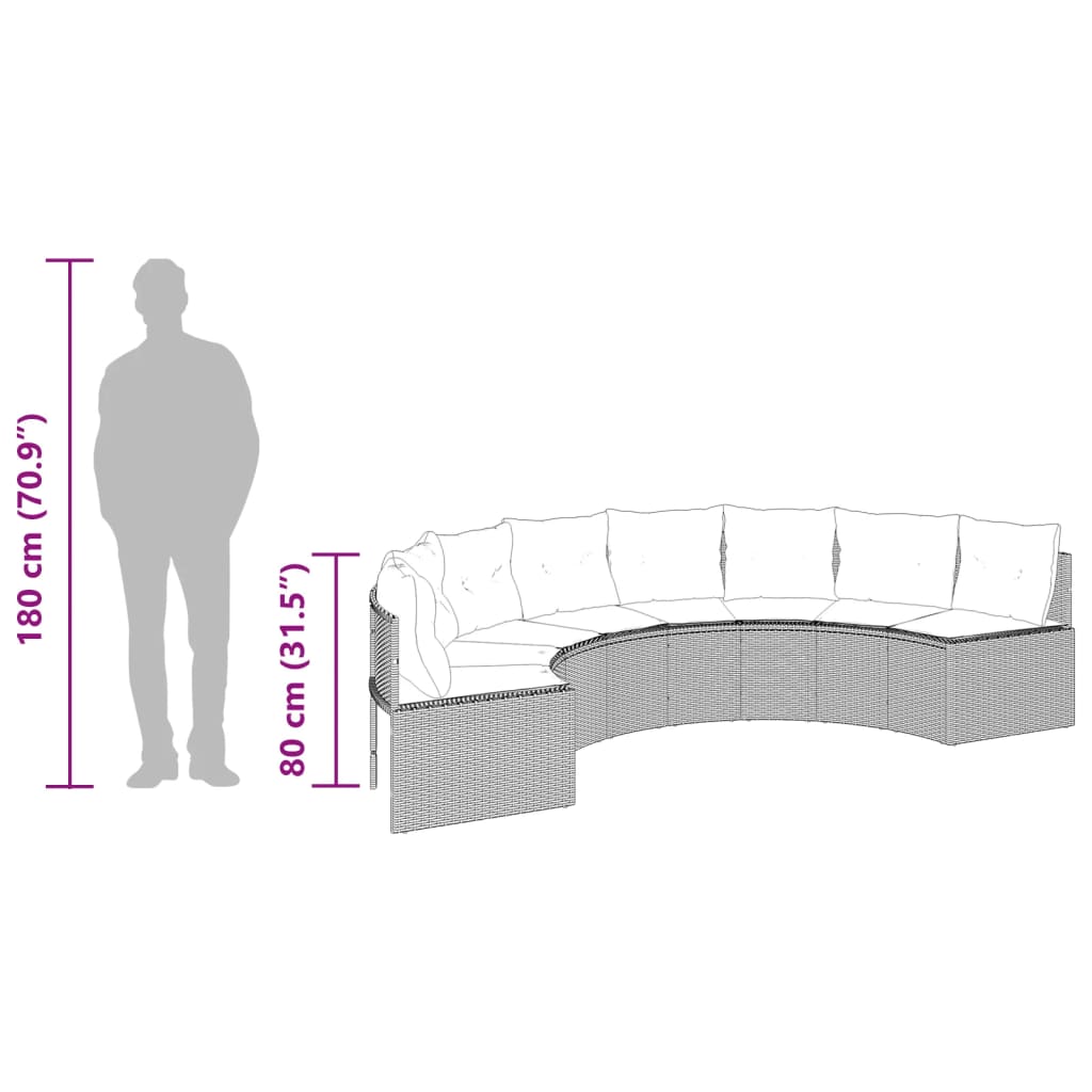 havesofa med bord og hynder halvrund polyrattan grå