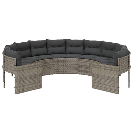havesofa med hynder rund polyrattan grå