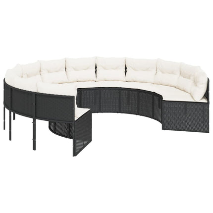 havesofa med bord og hynder rund polyrattan sort