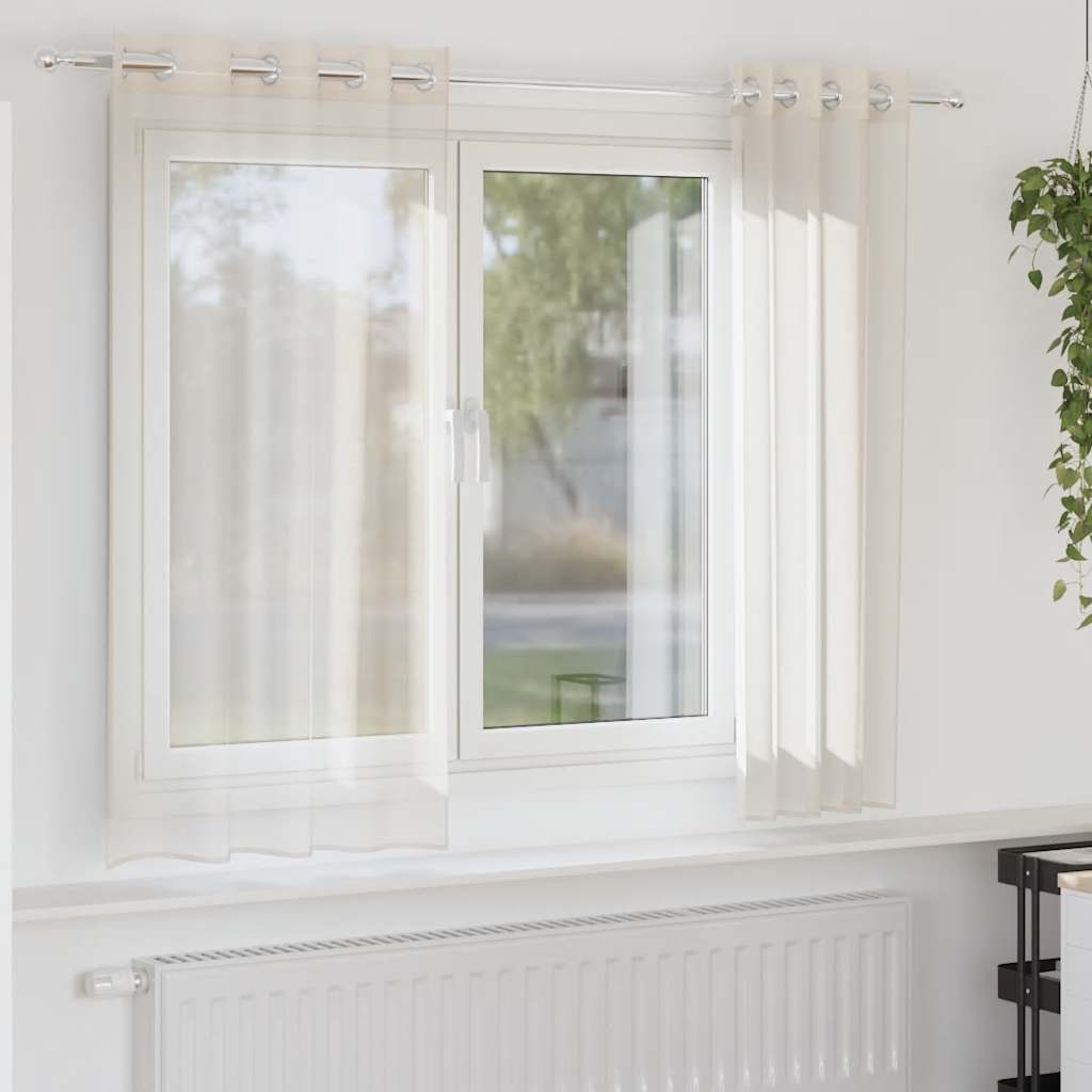 voile-gardiner med øskner 2 stk. 140x140 cm cremefarvet