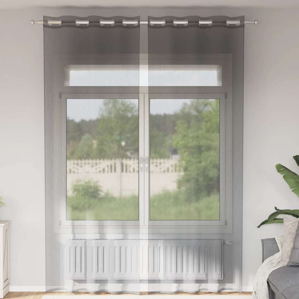 voile-gardiner med øskner 2 stk. 140x260 cm mørkegrå