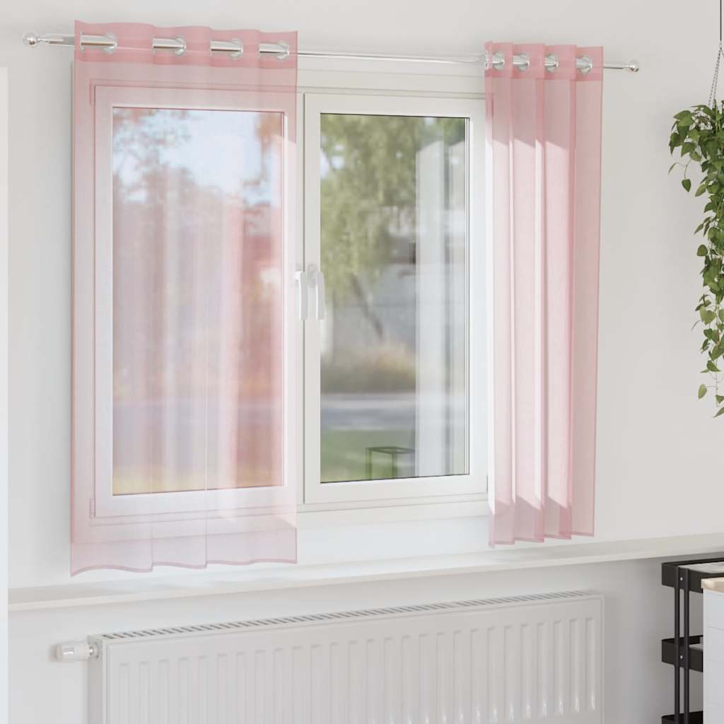 voile-gardiner med øskner 2 stk. 140x140 cm lyserød