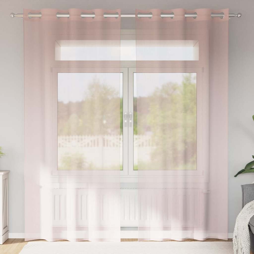 voile-gardiner med øskner 2 stk. 140x225 cm lyserød
