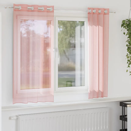 voile-gardiner med øskner 2 stk. 140x140 cm lyserød