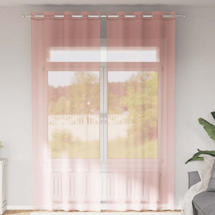 voile-gardiner med øskner 2 stk. 140x300 cm lyserød