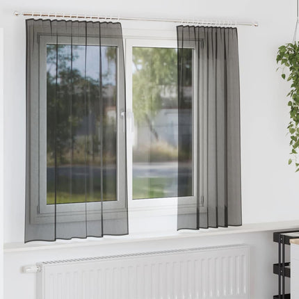 voile-gardiner med stanglommer 2 stk. sort