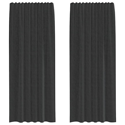 voile-gardiner med stanglommer 2 stk. sort