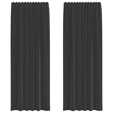 voile-gardiner med stanglommer 2 stk. sort